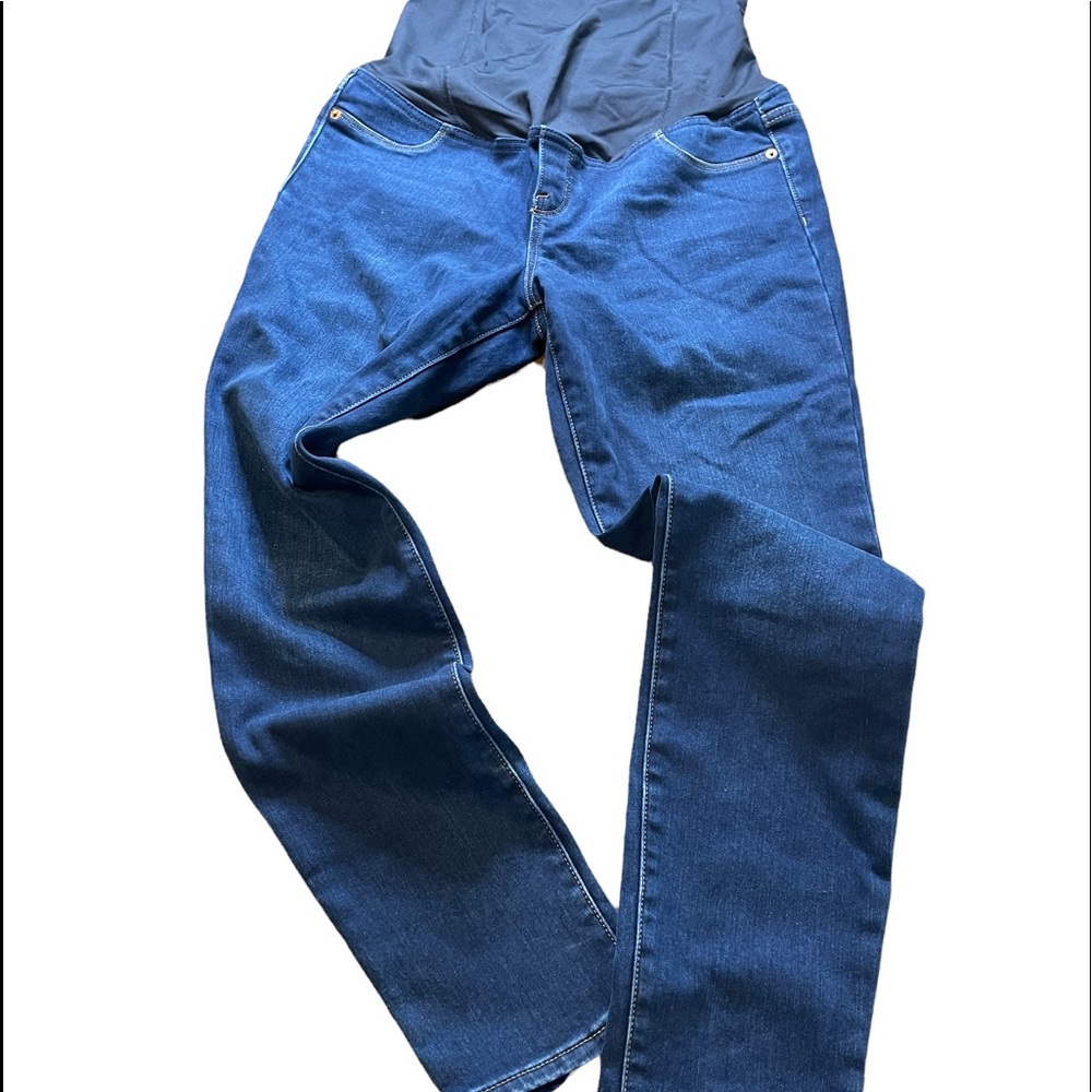 Isabel maternity skinny dark wash‎ blue jeans crossover band size 10